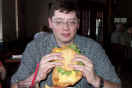 Josh and his pork fritter sandwich